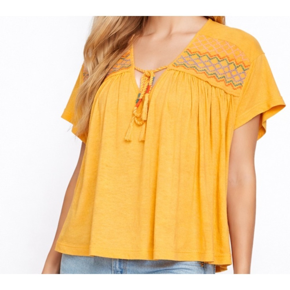 Free People Marigold Artisanal Embroidered Indie Festival 70s Boho Top SZ Small‎